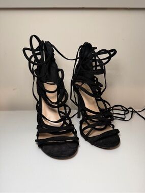 Black Wild Diva Lace-Up High Heel Sandals